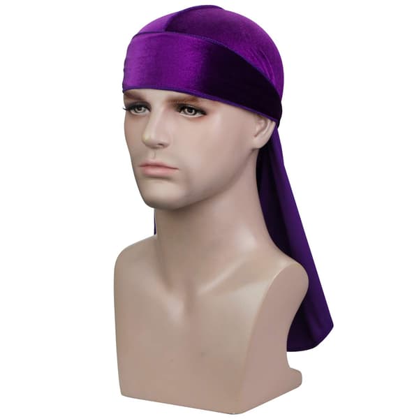 ##/(Lila) Sammetsbandana med extra lång svans och breda band##/