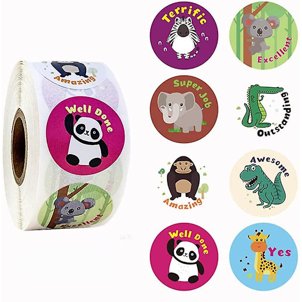 &500 Pieces Animal Reward Stickers Self-adhesive Label Roll For Children With Wild Animals, Jungle Forest&