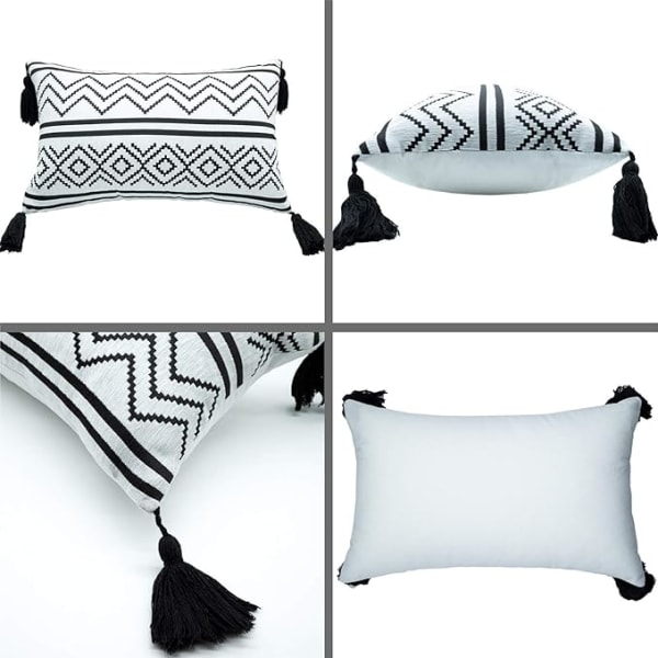 Set om 2 Vita/Svarta, Kuddfodral 30x50cm, Kuddfodral med Dekoration