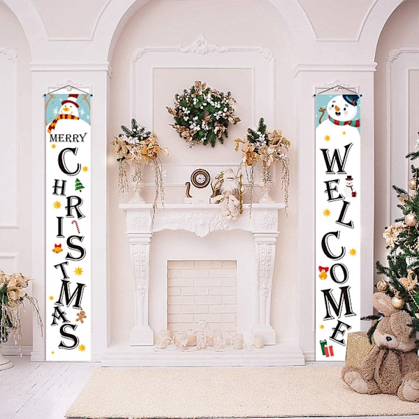 ##/Udendørs Juledekoration Banner - Hvid Snemand, Jule Si##/