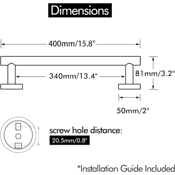 ##/Vægmonteret Håndklædeholder til Badeværelse 40cm SUS304 Rustfrit Stål##/