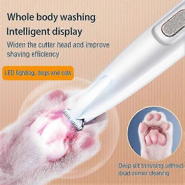 Hundefot-trimmer med LED-lys, helt vanntett, bredt blad