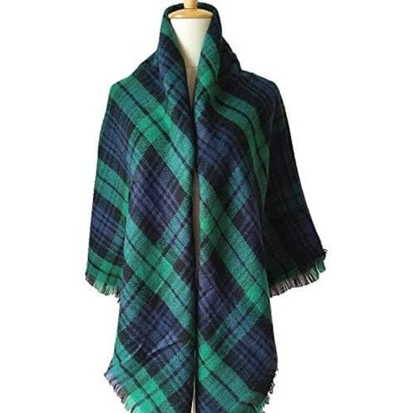 Grøn Dame Scarf Stor Ternet Akryl Uld Lang Varmt Scarf Vogu