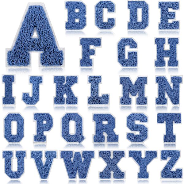 ##/26 stk. mørkeblå broderet alfabet jern-på badges##/