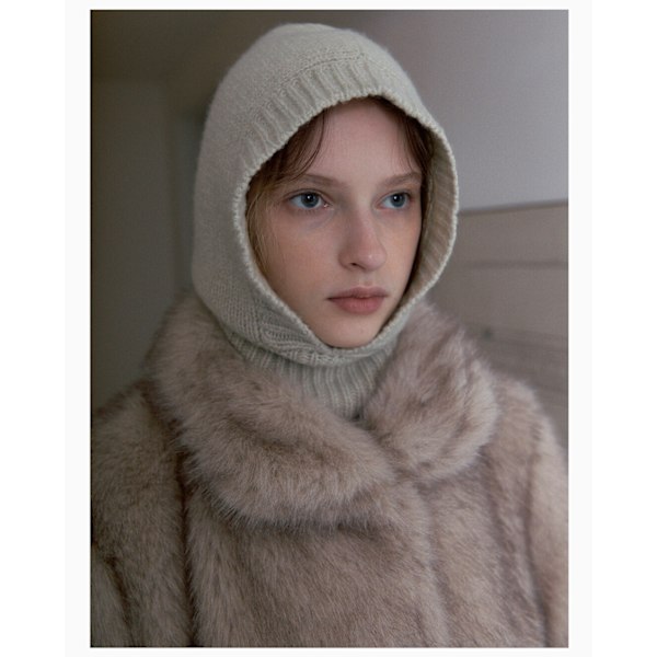 Strikket lue med ull - beige, ullforet hette, personlighet