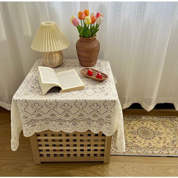 Spetsduk - Rund 90x90 Spetsduk Bohemisk Elegant Blomdesign Bröllop Spetsduk Rektangulär Borstad Duk