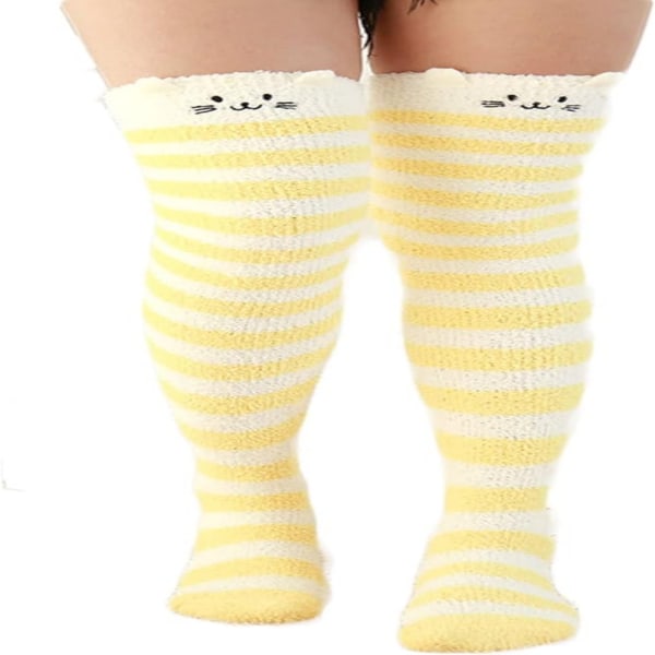 2 pairs of fluffy socks - yellow striped, coral fleece, warm and