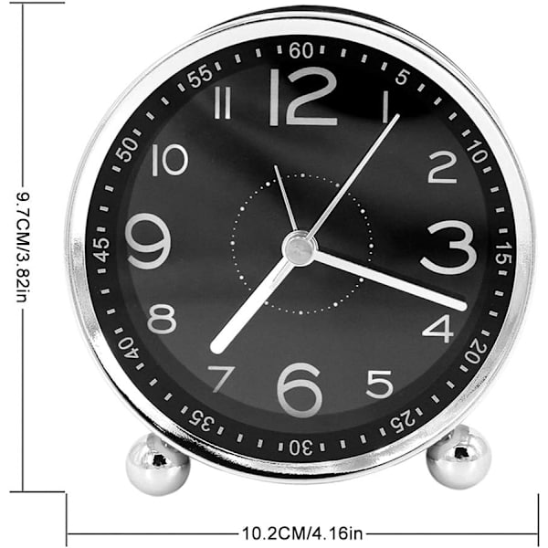 Tyst väckarklocka i metall, Retro Larm, Batteri, 10 cm