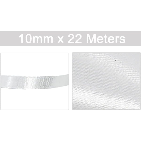 Hvidt satinbånd 10 mm x 22 m, satinbånd til gaveindpakning, S
