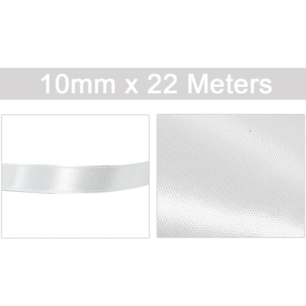 Vitt Satängband 10mm x 22m, Satängband för Presentinslagning, S