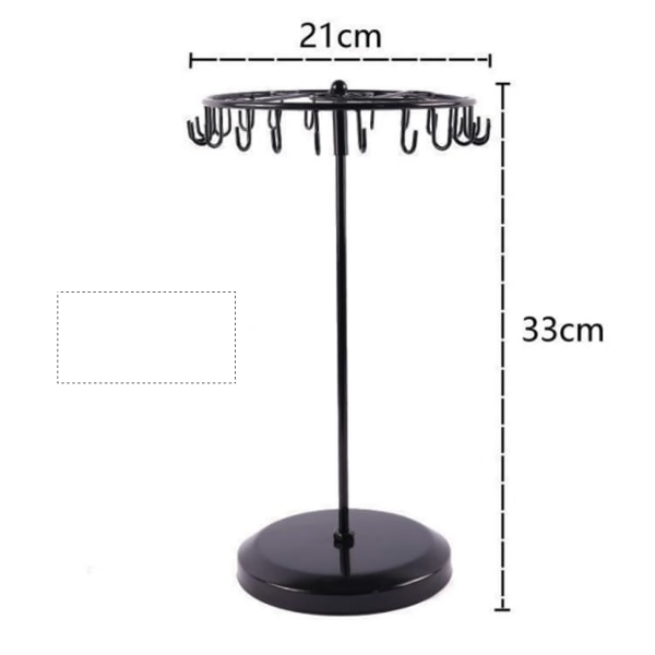 Svart metallroterande smyckeshållare (21 krokar) - H33 x B21cm -