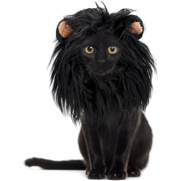 Lion Mane kissoille (pieni, musta) turkisperuukki Halloweenille ja Chrisille
