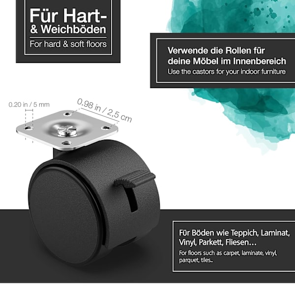 4 kpl huonekalujen pyöriä 50 mm - Kuljetuspyörät jarrulla