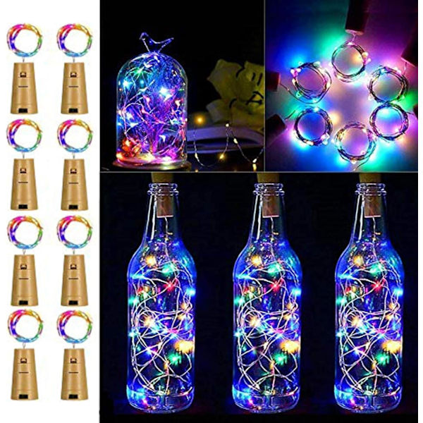 Vinflaskelampor med Kork, 8-pack Batteridrivna LED-Korkformade