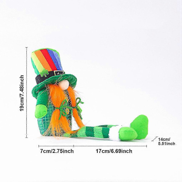 St. Patricks Dag Leprechaun Legetøj Plysdukke Husholdningspynt Held rainbow hat long leg