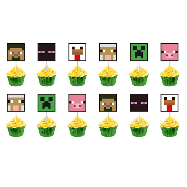26 Stykker Minecraft Dekorationer, Fødselsdagskage Toppers, Cupcake I