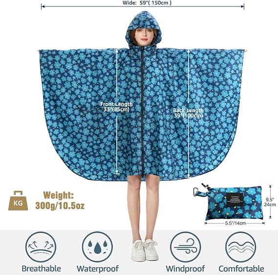 Vandtæt Letvægts Regnfrakke Åndbar Ripstop Poncho med Hætte til Udendørs Aktiviteter
