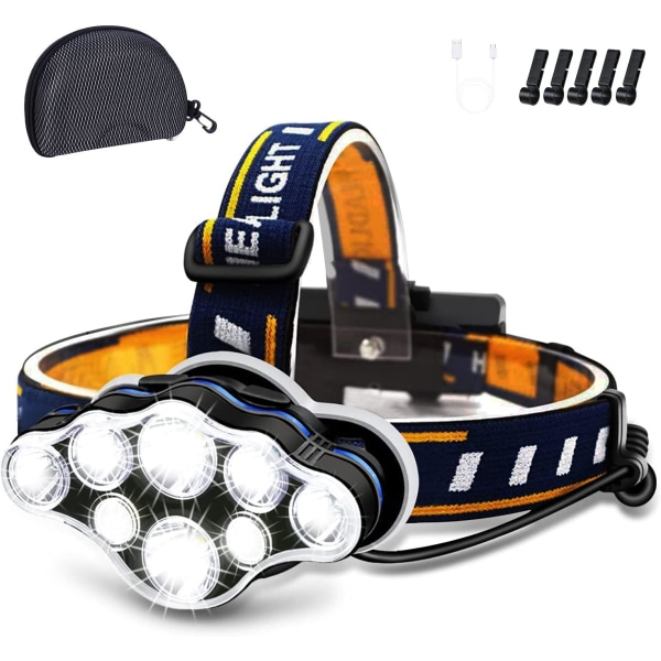 Rechargeable Headlamp, 8 LED Headlamp Flashlight 18000 Lumen 8 M