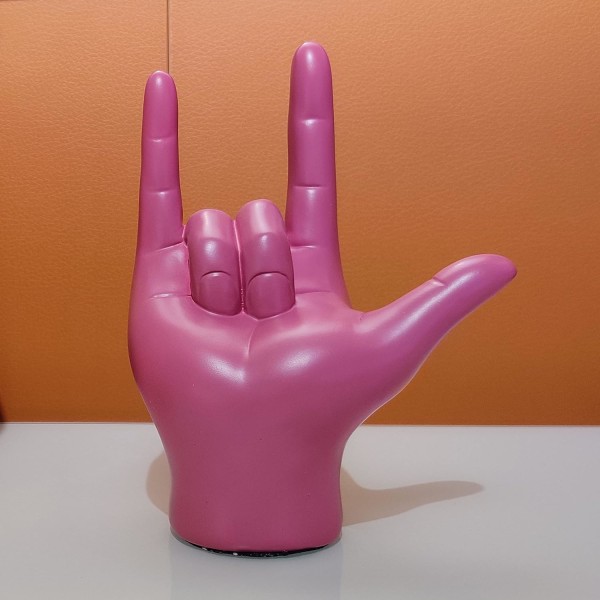 Hand Decor Finger Gesture Statue Pink I Love You Sign Modern