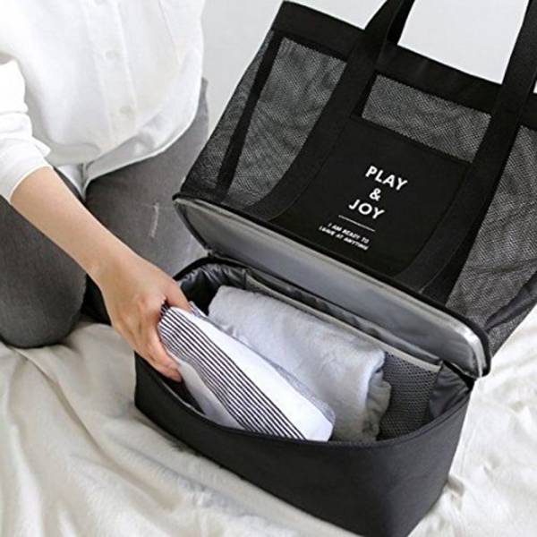 ##/Åndbar strandtaske Vådt & Tørt Stor Sort Alle Størrelser##/