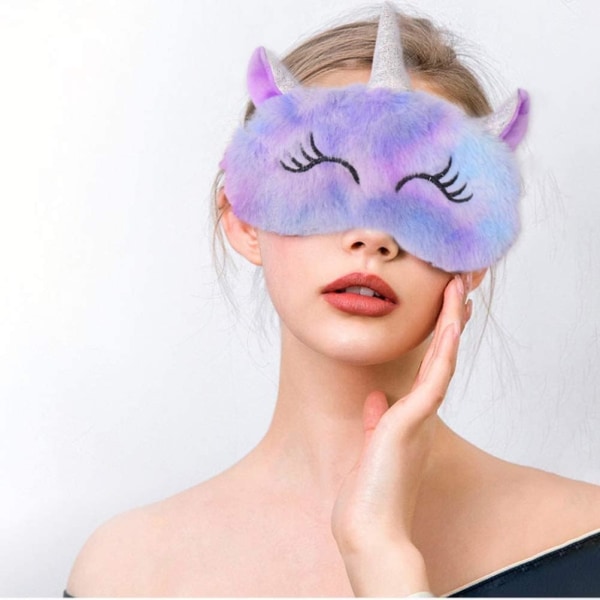 Plussøvnmasker, Søt 3D Fluffy Unicorn Øyemaske, Barnesoppmaske