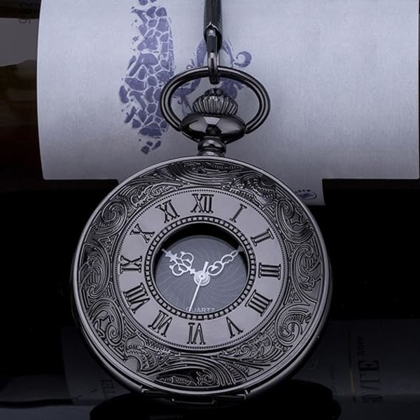 Svart vintage kvarts watch med romerska siffror och kedja