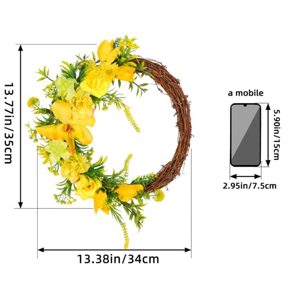 Julekrans med gule roser og døde grener, 35 cm