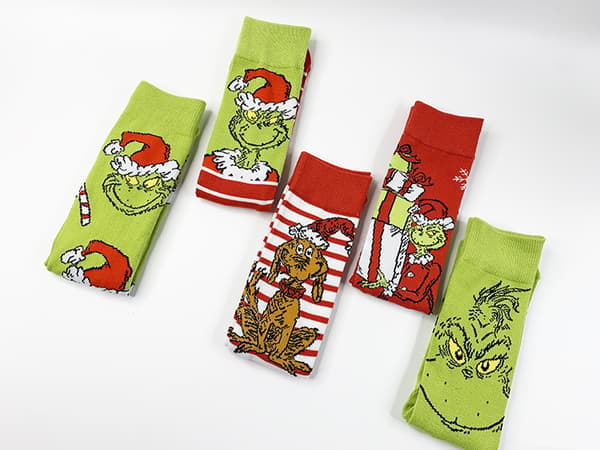 6 par kreativa varma julstrumpor i bomull - Tecknad Grinch, Wi