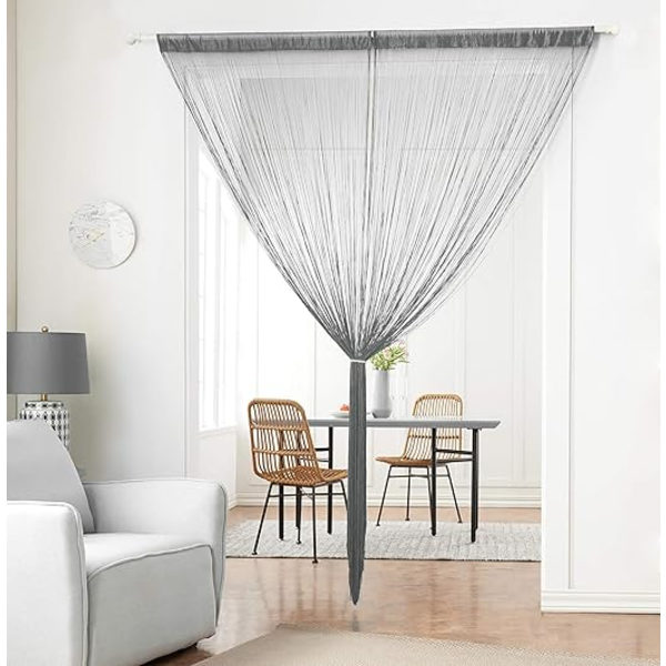 Tynd reb-dørgardin med sølvtråd (grå, 100 * 200 cm), s
