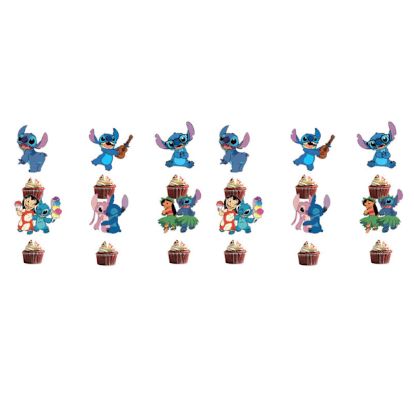 26 stycken Stitch tårtdekorationer, födelsedagstårtdekorationer, cupcake-insatser