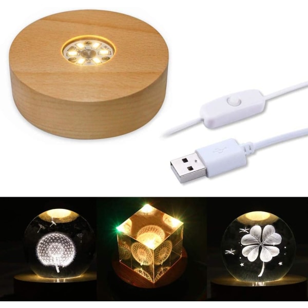 4\" LED-trebase for krystaller, glasskunst, fargerikt lys