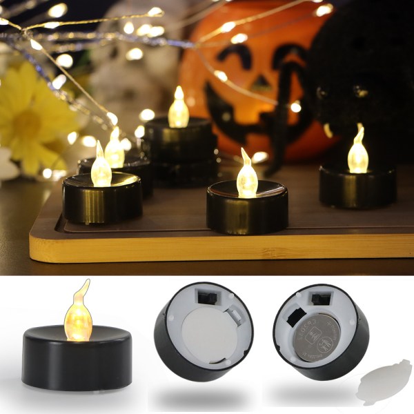 12-pakks LED-lys (svart), flammefrie te-lys, flimrende elektriske lys