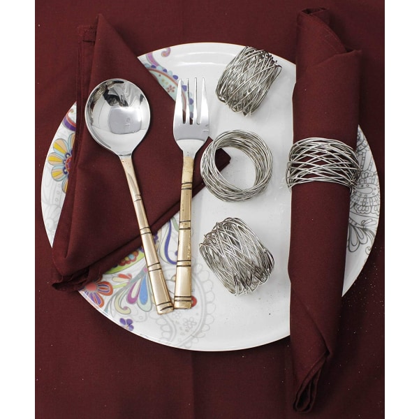 (Silver, 12)Handgjorda runda Mesh Servettringar Hållare för middag