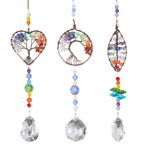 Lehdet Kristalli Rainbow Suncatcher Lasinen Puu Elämän Koristeet