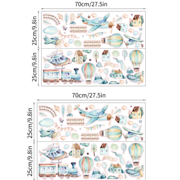 Fire stykker tegneserie varmluftsballong tog veggklistremerker barn
