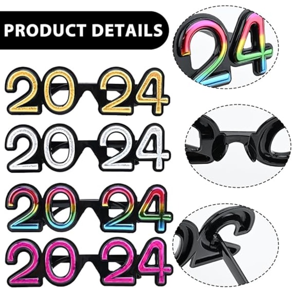 4 bitar av 2024 tredimensionella glasögon för gott nytt år, Exquis