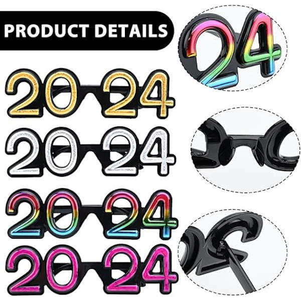 4 stycken 2024 tredimensionella Gott Nytt År-glasögon, utsökta
