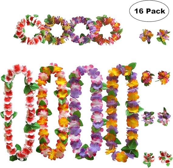 16 Pakk Hawaiianske Blomsterkjeder for Strandfest, Hawaii