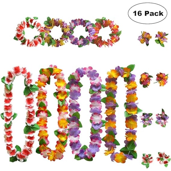 16 pakke hawaiianske blomsterhalskæder til strandtemafest, Hawaii
