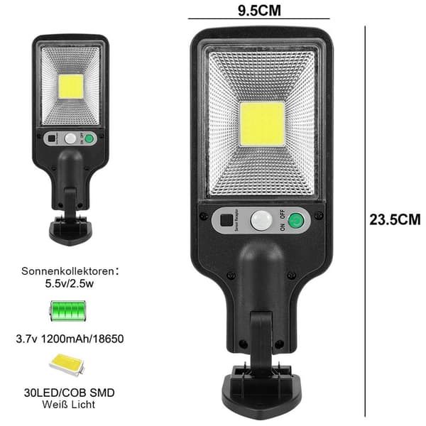 1 st, LED utomhus vägglampa solcell, 3 lägen, rörelsesensor, för utomhusbruk