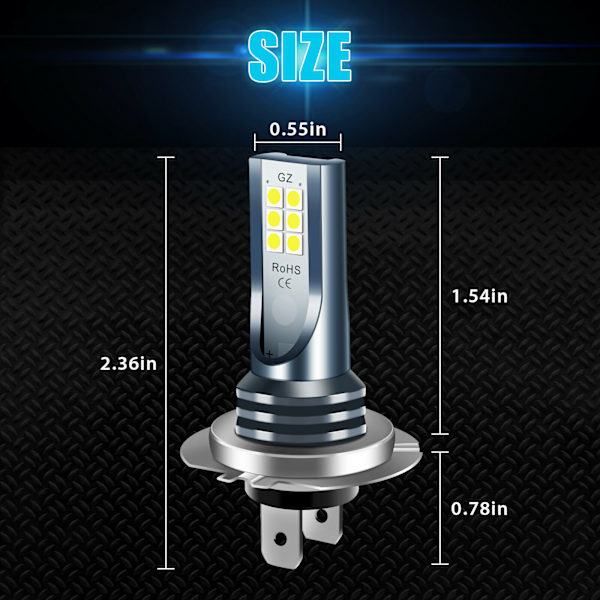 2x H7 LED-frontlykt 6000k Superhvit 110w 4800lm Frontlyktsett