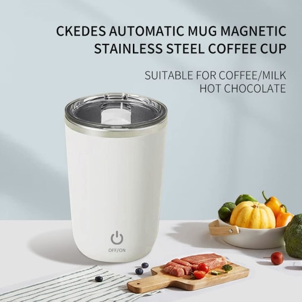 Hvid Selvomrørende Kop Auto Magnetisk Rustfrit Stål Kaffe Kop