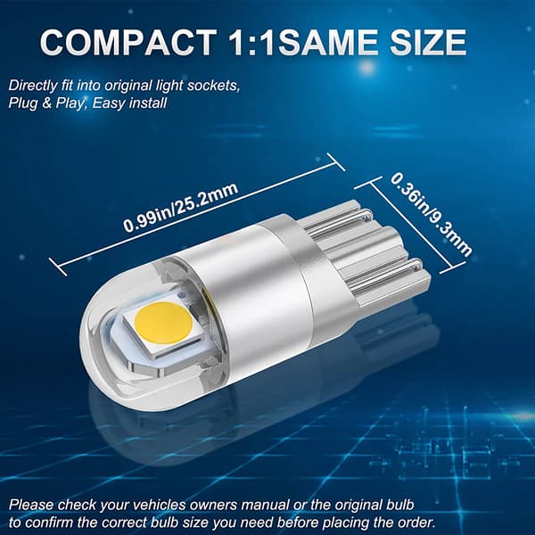 12 stk. 194 LED Bilpære 3030 Chipset 2SMD T10 194 168 W5W LED Wedg