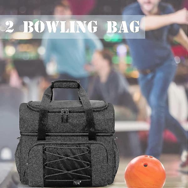 Bowlingtaske til 2 kugler, bærbar bowlingtaske med polstret kugleholder til dobbeltkugle og par O
