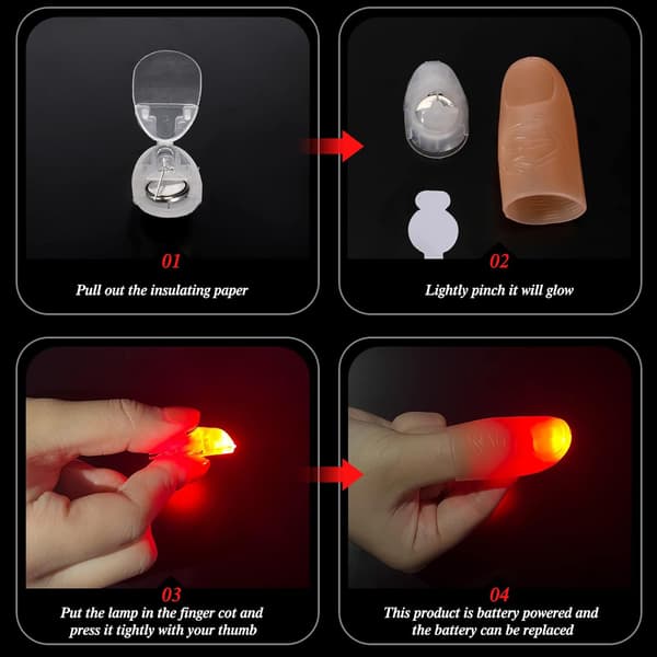 6 Magiska Tummelampor Falska LED-Fingerlampor Blinkande LED-Magisk T