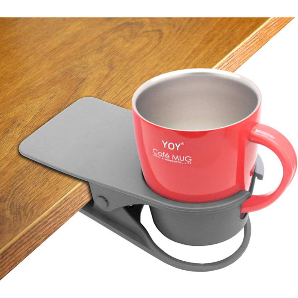 Klips-på drikkeflaskekoppholder for bord og skrivebord, grå