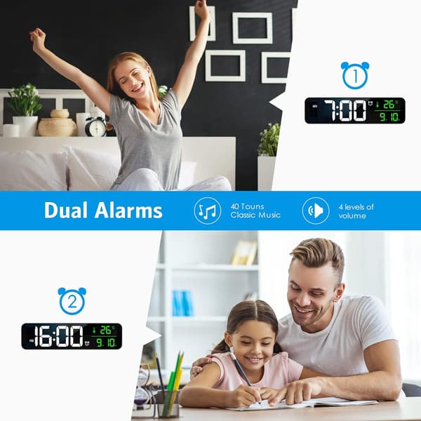 Stor digital veggklokke, nyeste 11'' digital klokke for stue