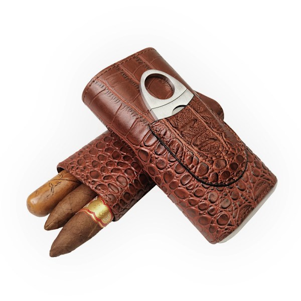 ##/Cigarrfodral i 3 stycken, krokodilskinnsmönster, läder, cigarrhumidor, cigarrlåda##/