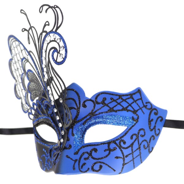 Metal Smedejern Sommerfugl Rhinestone Mask (blå) til Masquera