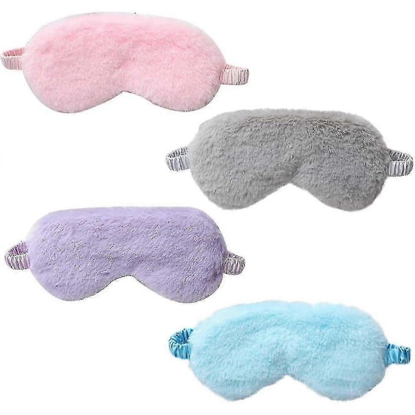 4 st Plysch Ögonmask Mjuk Fluffig Plysch Ögonmask Sovmask Justerbar För Barn Vuxna Kvinnor